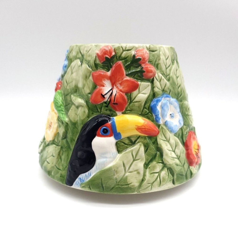 Yankee Candle Tropical Ceremic Candle Shade Lg Clean Hand Painted Parrot Tucan - Picture 3 of 13
